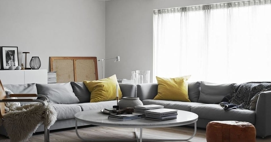 16. Scandinavian Light with Yellow Detail - gray and yellow living room ideas