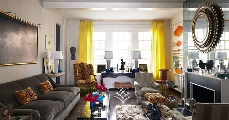 18. Eclectic Glam with Gray and Yellow Energy - gray and yellow living room ideas