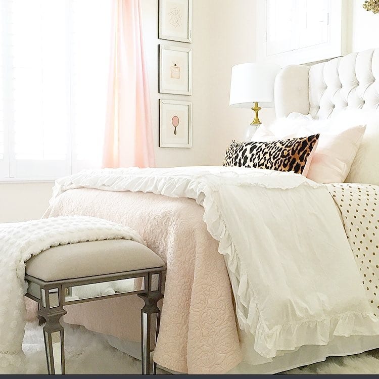7. Delicate Layers with Leopard Accents - pink and gold bedroom ideas
