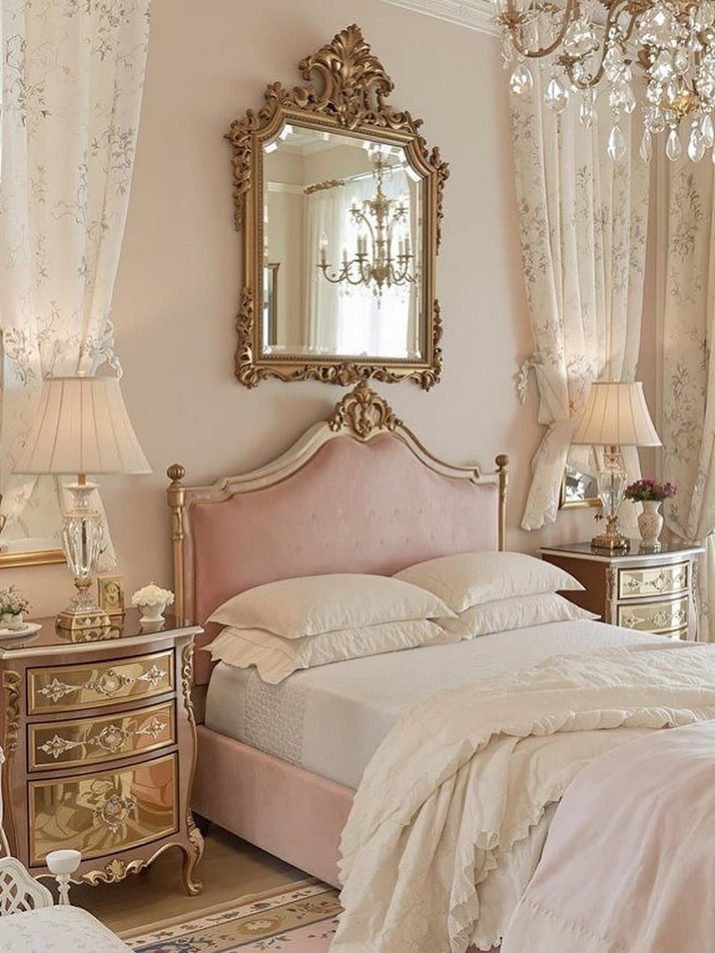 10. Regal Grandeur with Soft Pink Upholstery - pink and gold bedroom ideas