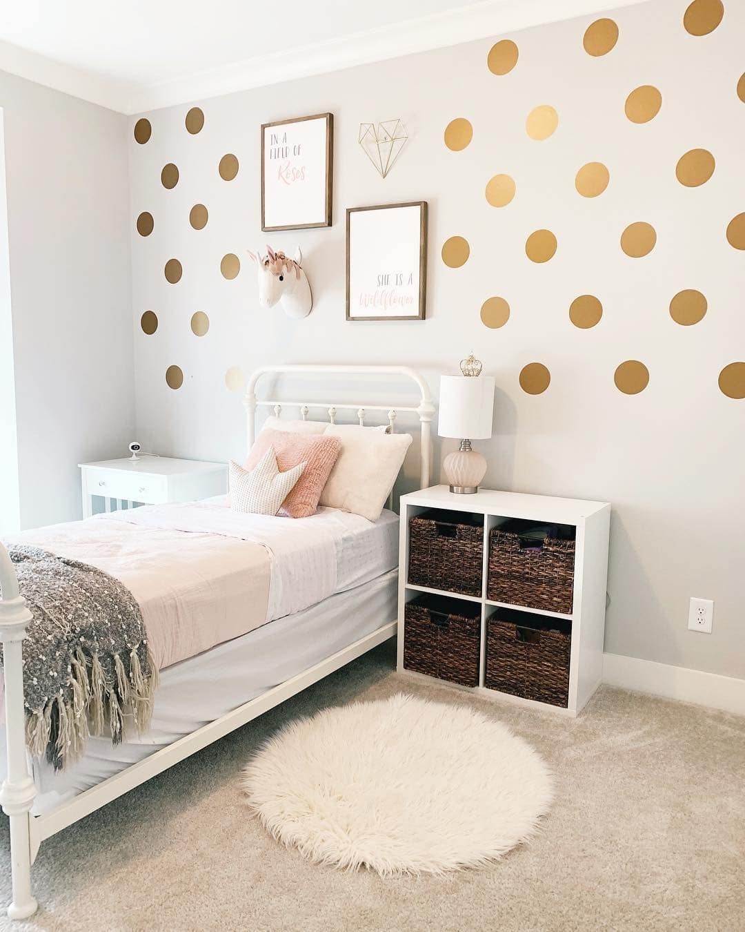 12. Playful Polka Dots with Metallic Charm - pink and gold bedroom ideas