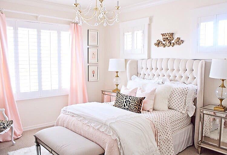 14. Glamorous Blush with Crystal Accents - pink and gold bedroom ideas