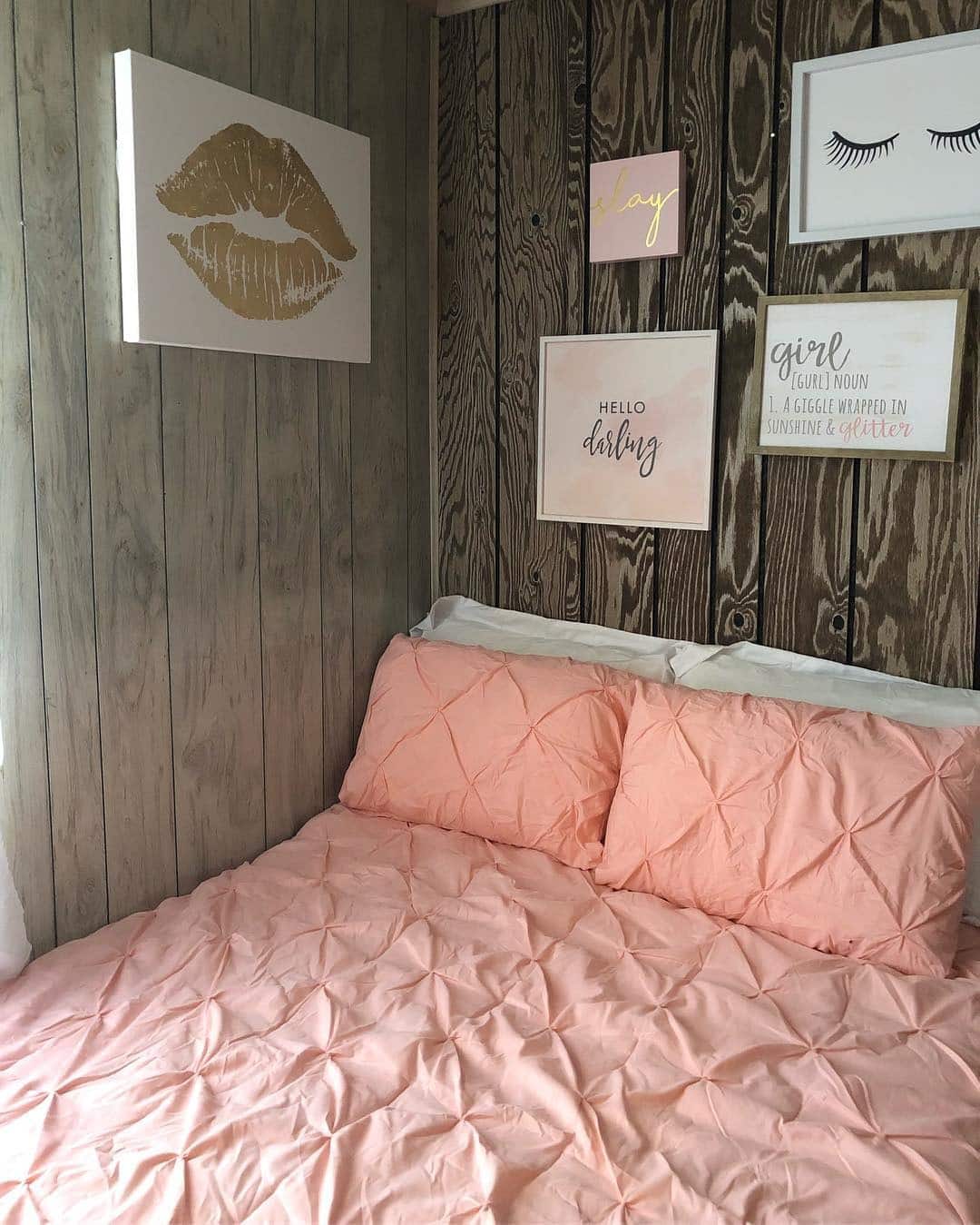 22. Rustic Glam with Blush Bedding - pink and gold bedroom ideas