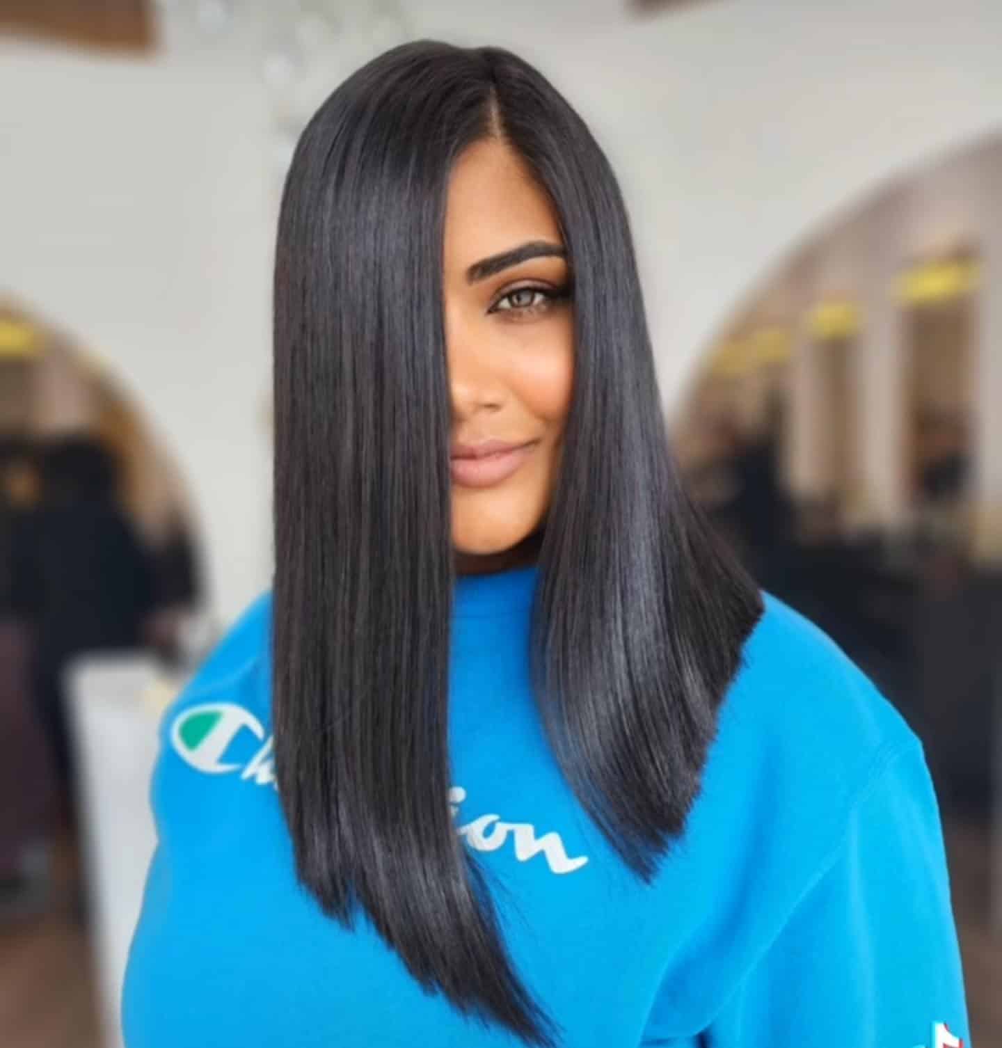 15. Ultra-Straight Jet Black Lob - Sleek Hairstyles