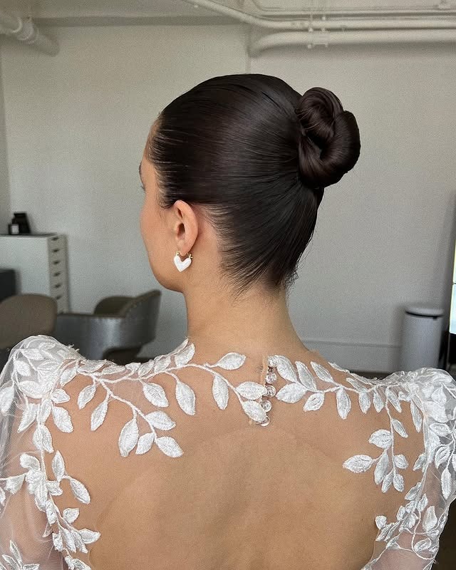 21. Glossed Knot Bun in Espresso Brown - Sleek Hairstyles