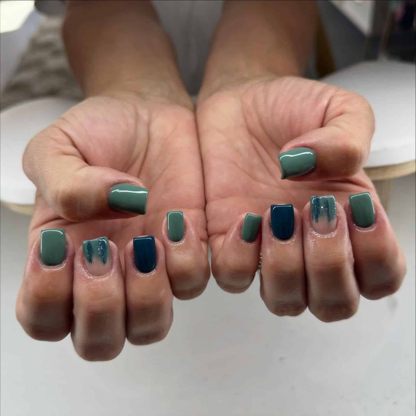 16. Gradient Teal Mix - dark teal nail ideas