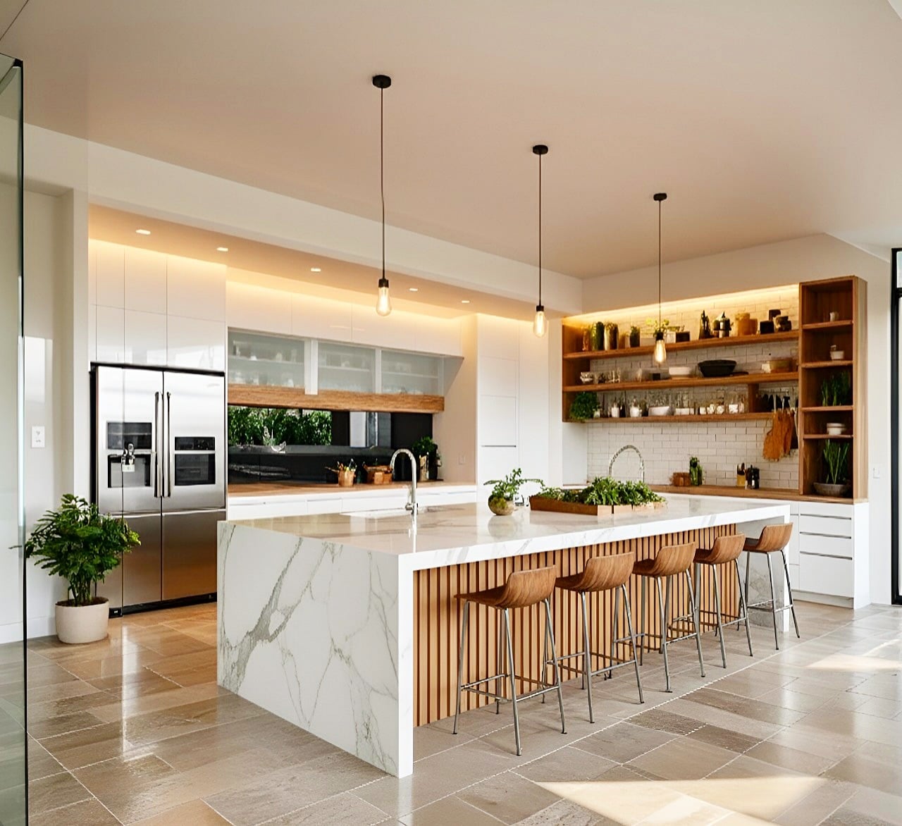 6. Contemporary Minimal with Bold Island - countertop ideas for kitchen