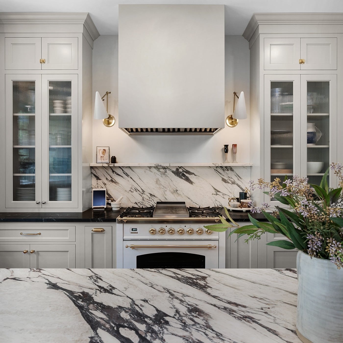 15. Bold Monochrome with Graphic Veining - countertop ideas for kitchen