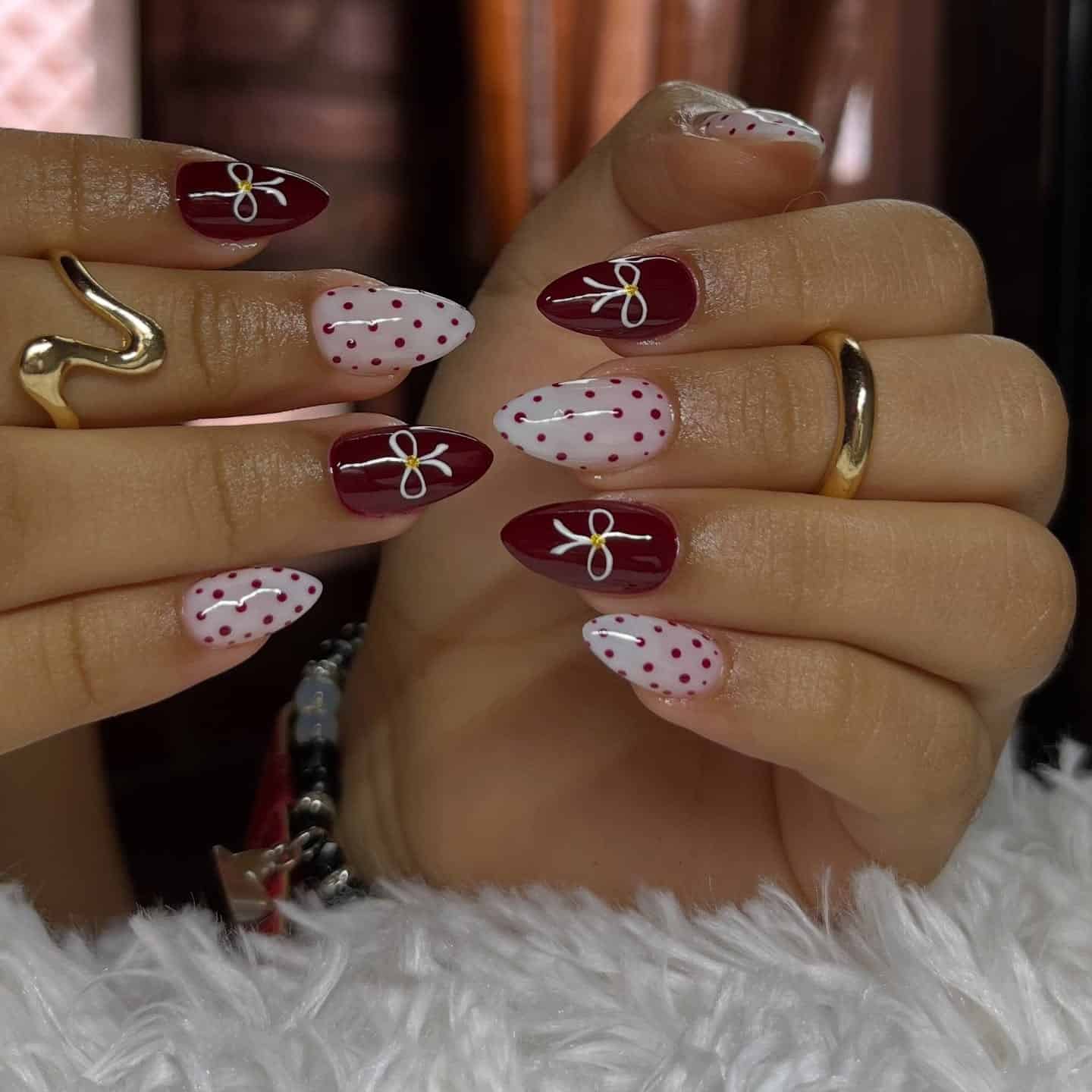 8. Cranberry Bow Delight - dot nail ideas