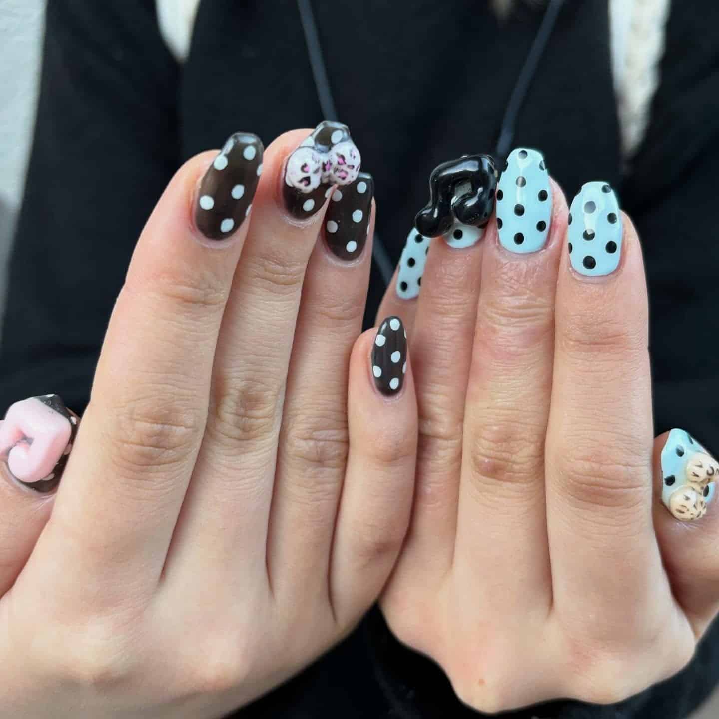 9. Playful Blue and Black Pop Art - dot nail ideas