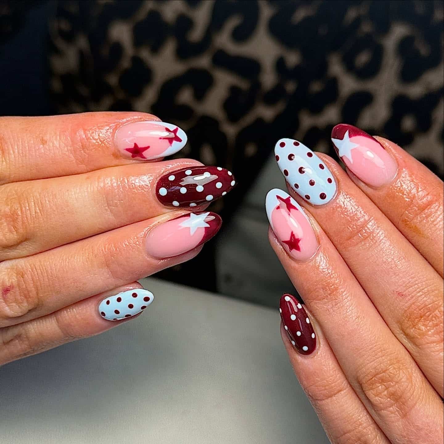 16. Retro Star & Dot Fusion - dot nail ideas