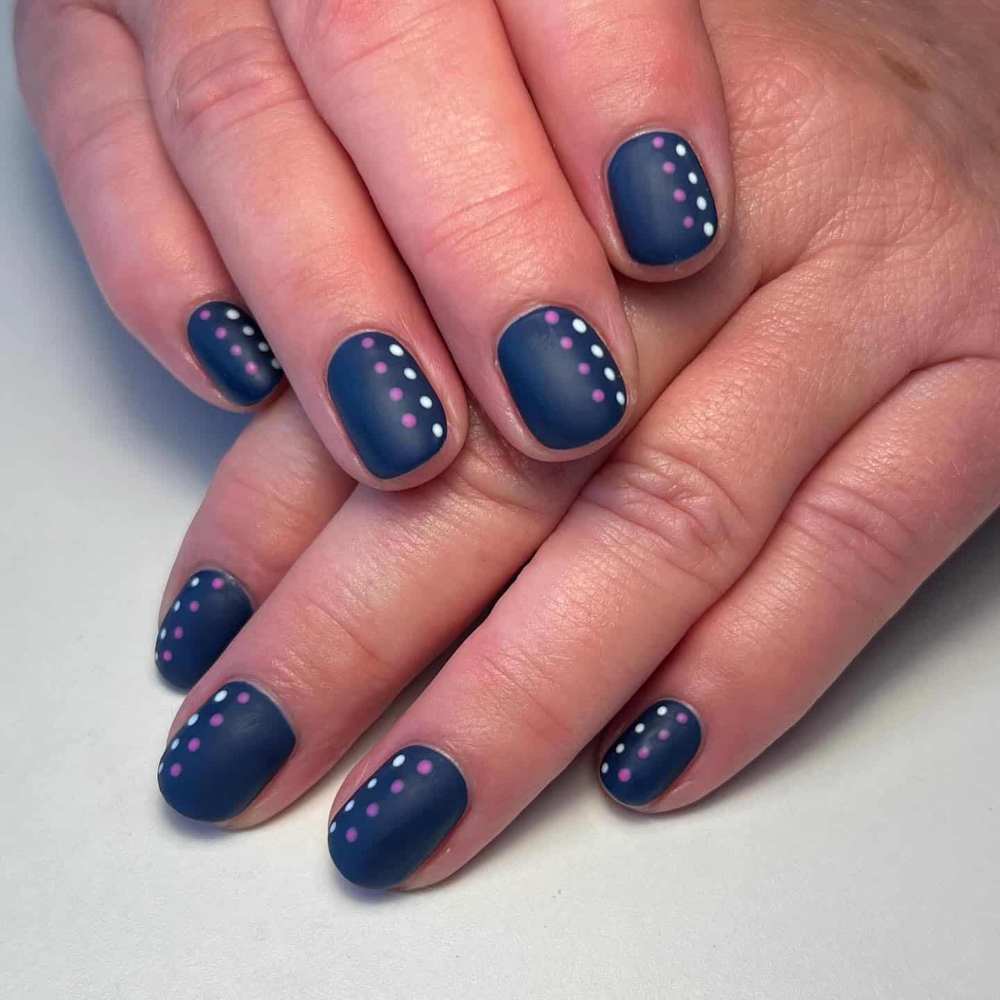 18. Matte Indigo Dot Lines - dot nail ideas