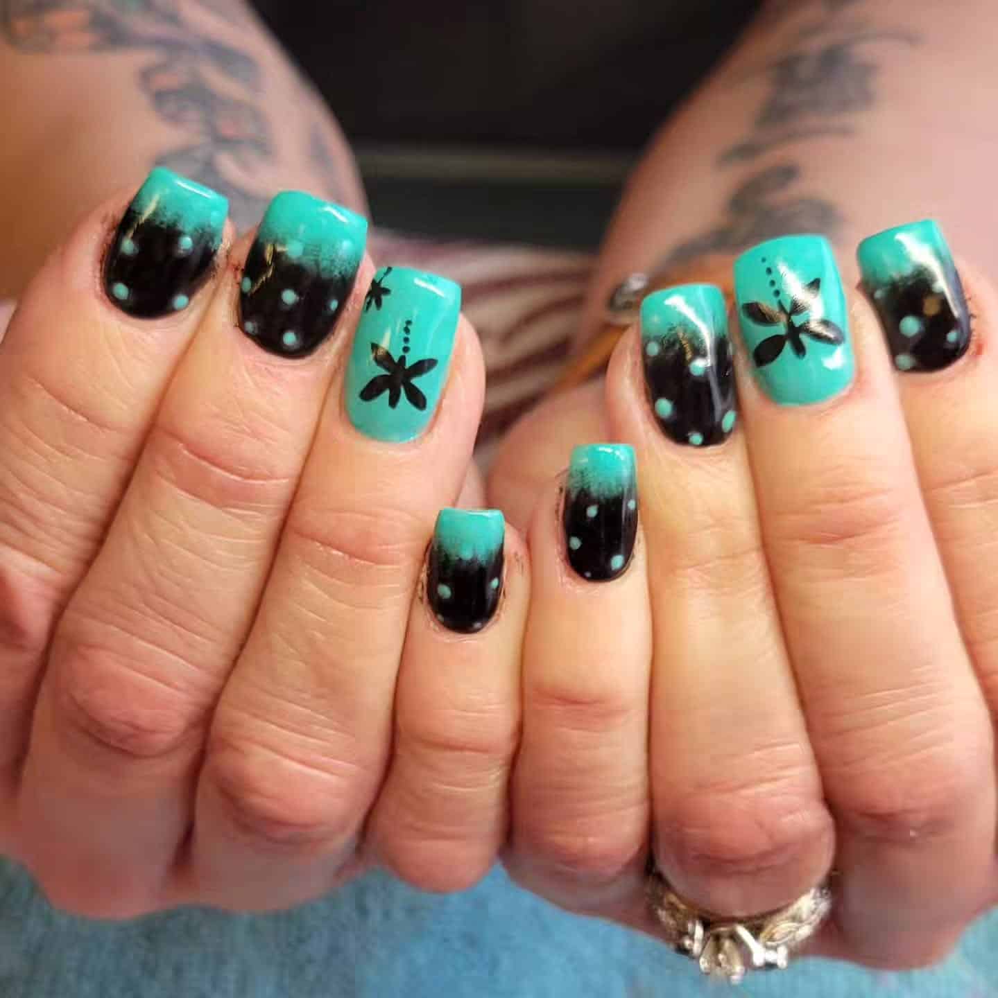2. Teal Twilight Ombre Nails - dragonfly nail ideas