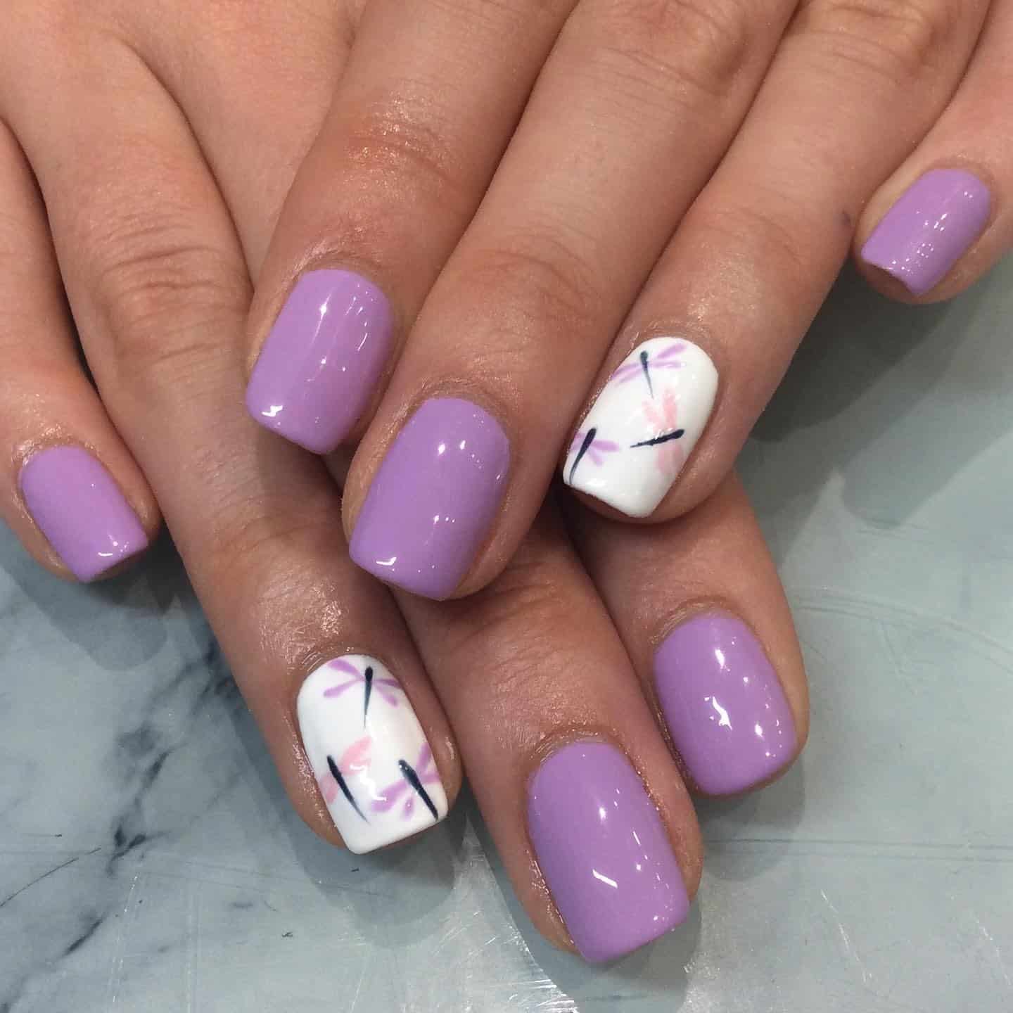 17. Lavender Breeze Dragonfly Nails - dragonfly nail ideas