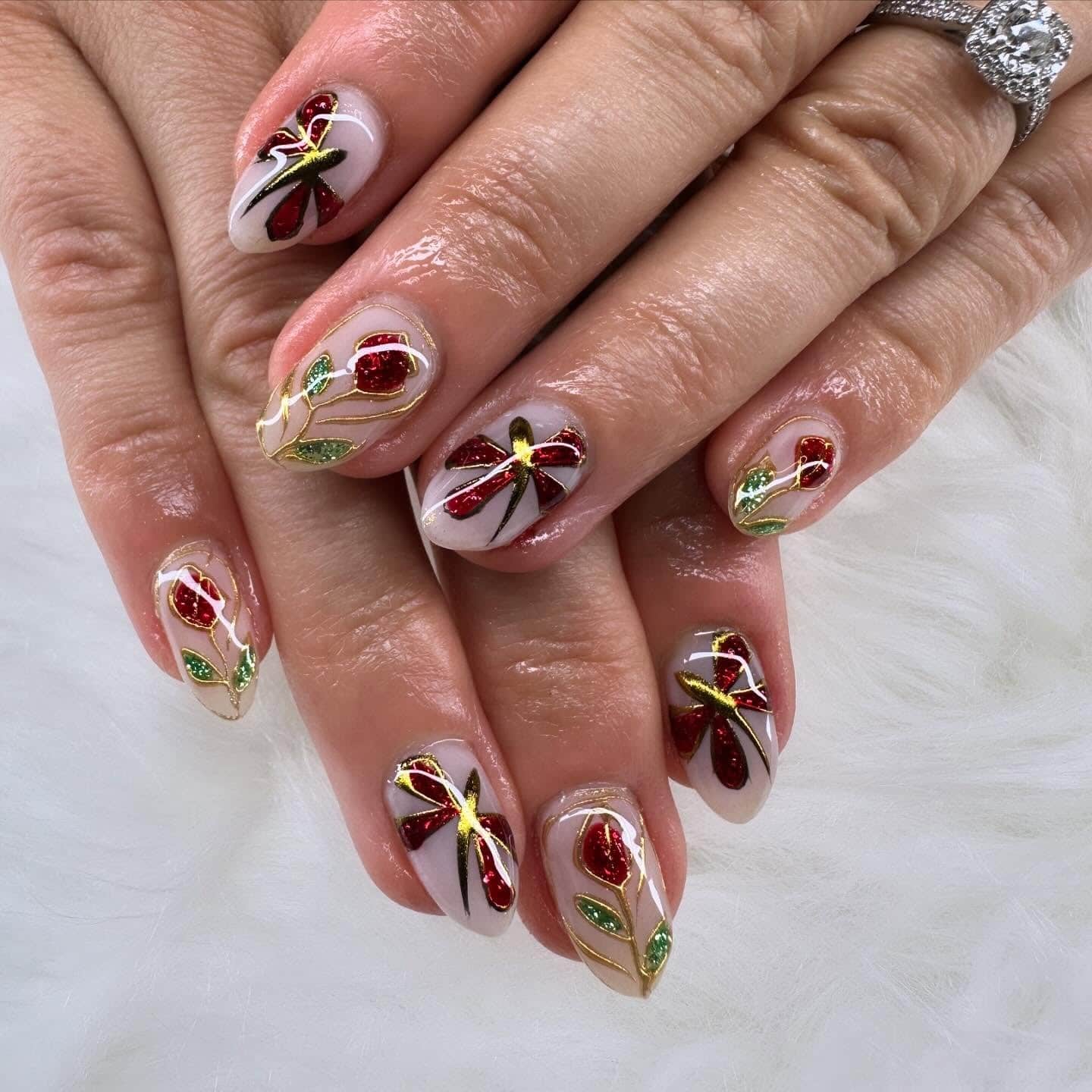18. Ruby Garden Dragonfly Nails - dragonfly nail ideas
