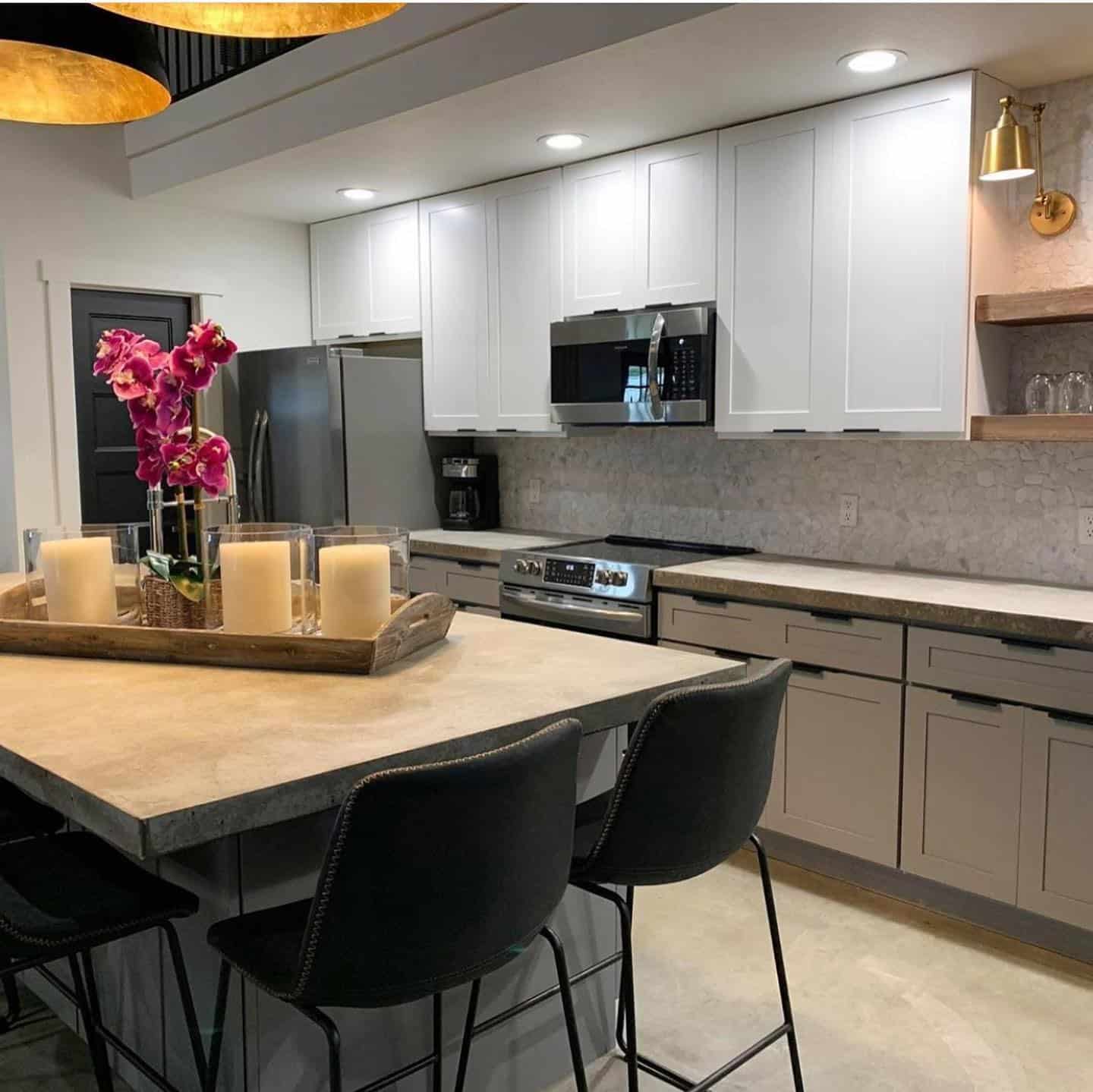 3. Contemporary Concrete Charm in Gray and Taupe - gray kitchen backsplash ideas