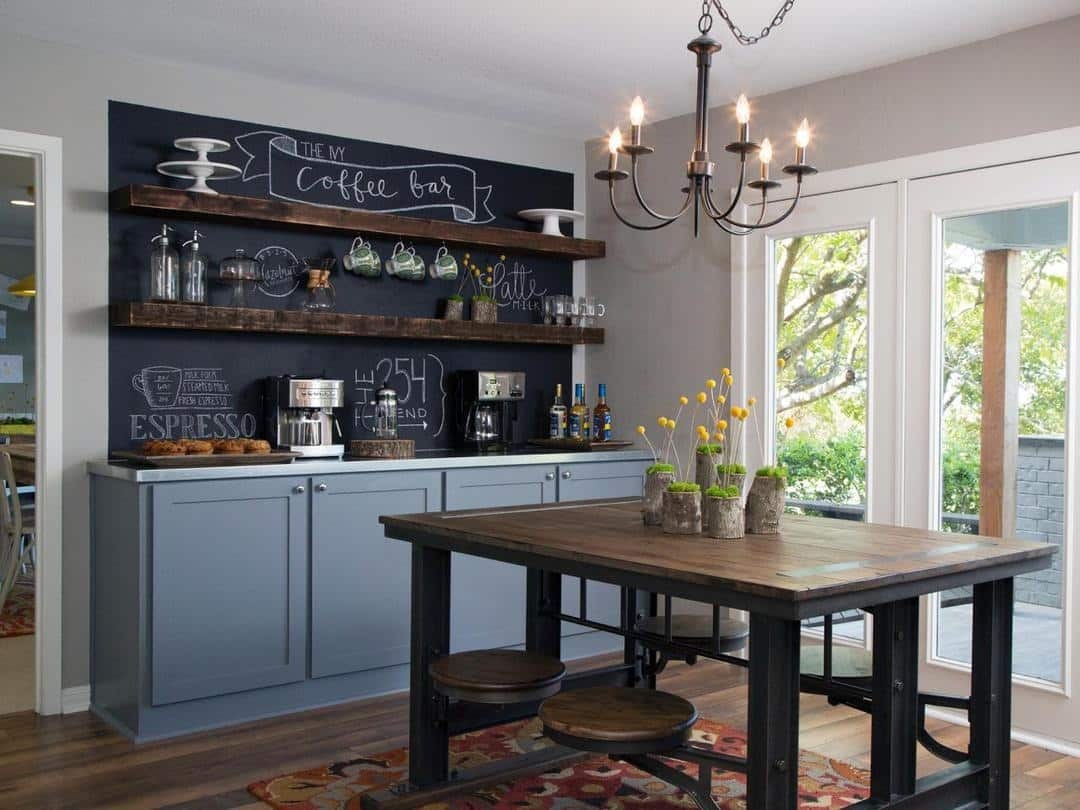 7. Industrial Café Corner with Charcoal Accents - gray kitchen backsplash ideas
