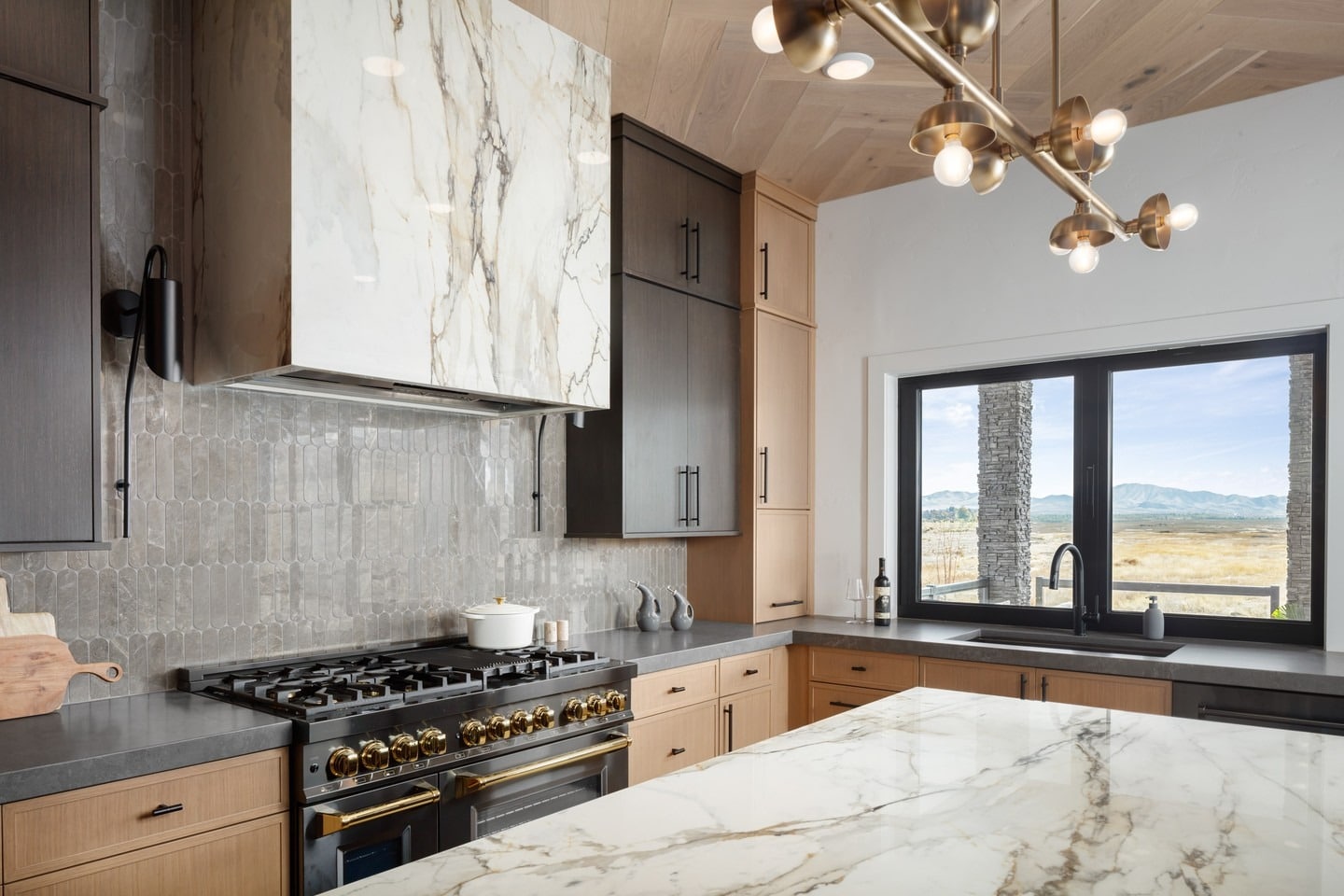 14. Textured Gray Gloss with Warm Brass Highlights - gray kitchen backsplash ideas