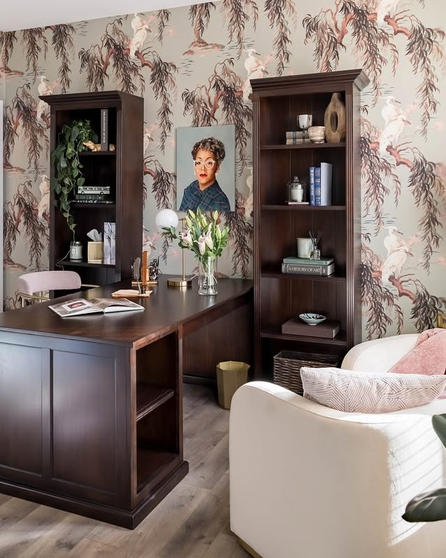 1. Classic Charm with Botanical Grace - wallpaper ideas for office