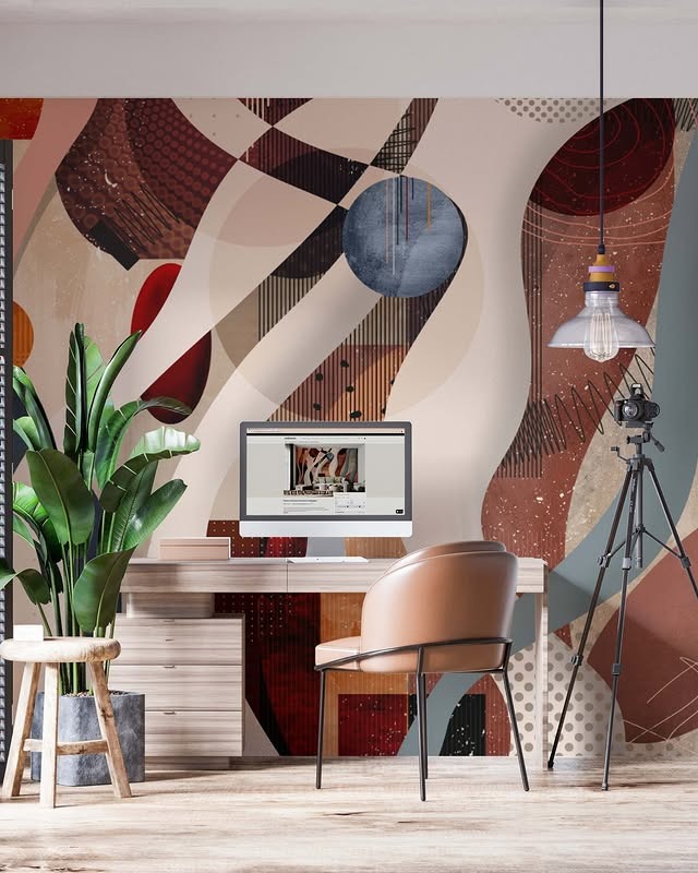 4. Artful Energy in Terracotta and Taupe - wallpaper ideas for office