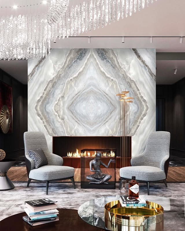 6. Opulent Glamour in Marble and Metallics - wallpaper ideas for office
