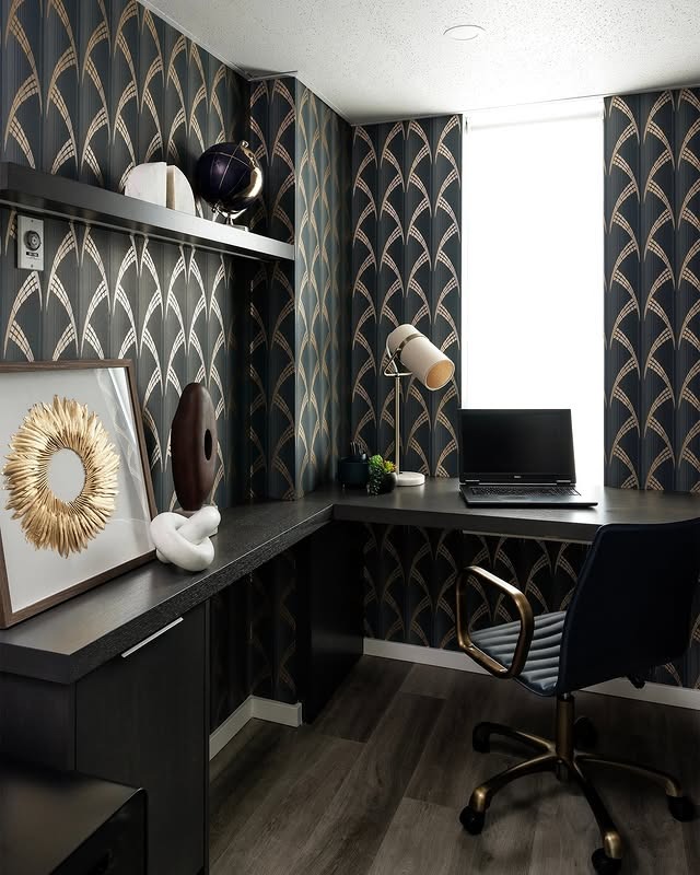 10. Art Deco Edge in Black and Gold - wallpaper ideas for office