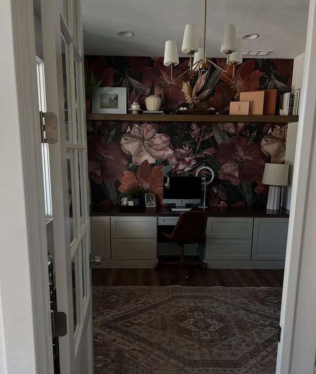 12. Moody Florals in Deep Wine and Taupe - wallpaper ideas for office