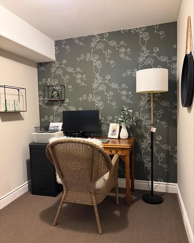 13. Sage Whispers and Woven Texture - wallpaper ideas for office