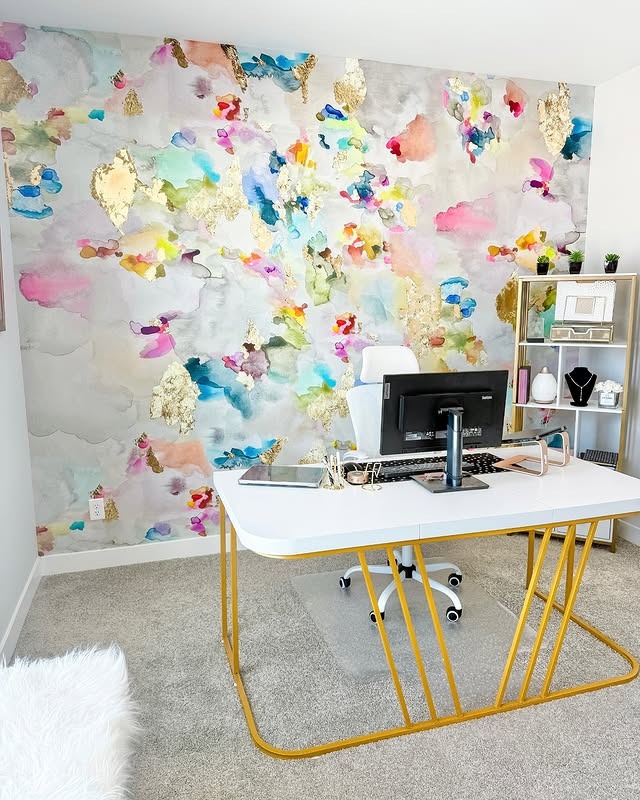 15. Abstract Brilliance in Watercolor and Gold - wallpaper ideas for office