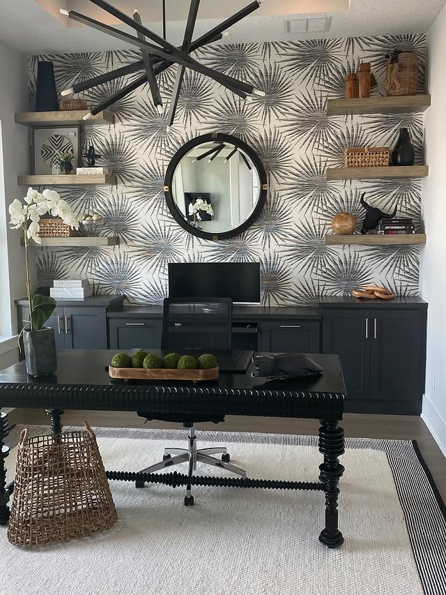 18. Monochrome Palm Patterns with Modern Edge - wallpaper ideas for office