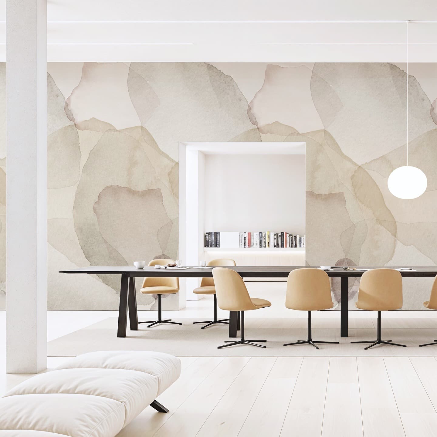 22. Soft Abstract Layers in Warm Beige - wallpaper ideas for office