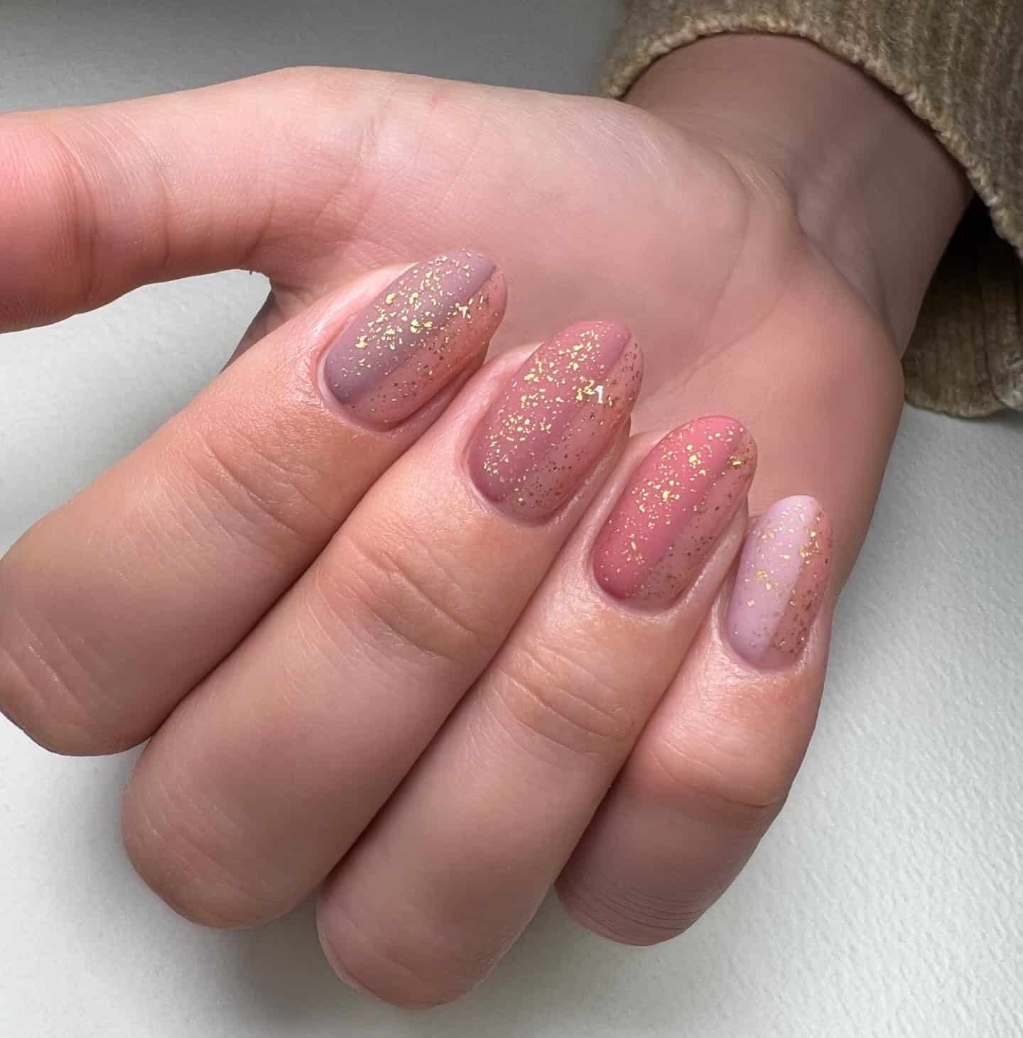 7. Rose Quartz Glow with Gold Dust - easy winter nail ideas