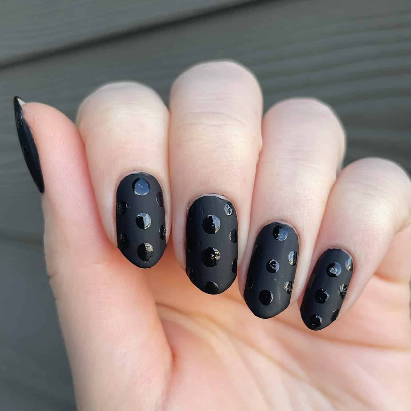 11. Matte Midnight Polka Dots - easy winter nail ideas