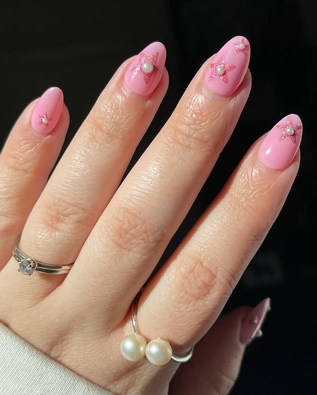 15. Frosted Pink Pearl Accents - easy winter nail ideas