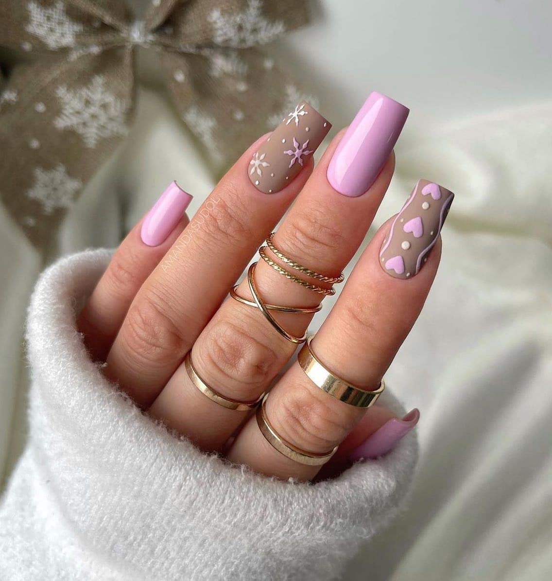 17. Gingerbread Blush Delight - easy winter nail ideas