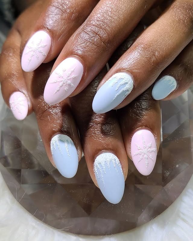 18. Icy Pastel Snowfall - easy winter nail ideas