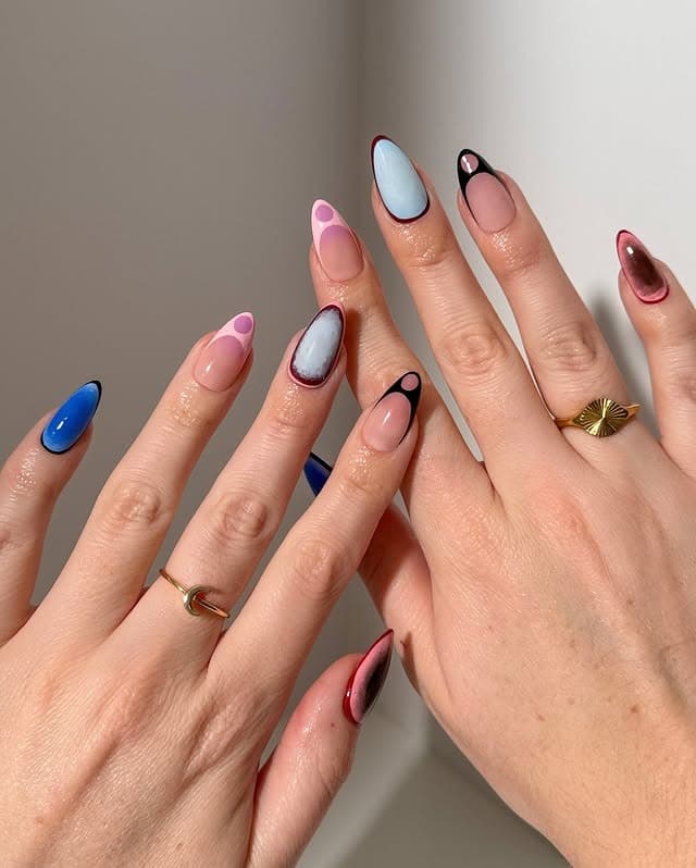 22. Frosted Frame Color Block Nails - easy winter nail ideas