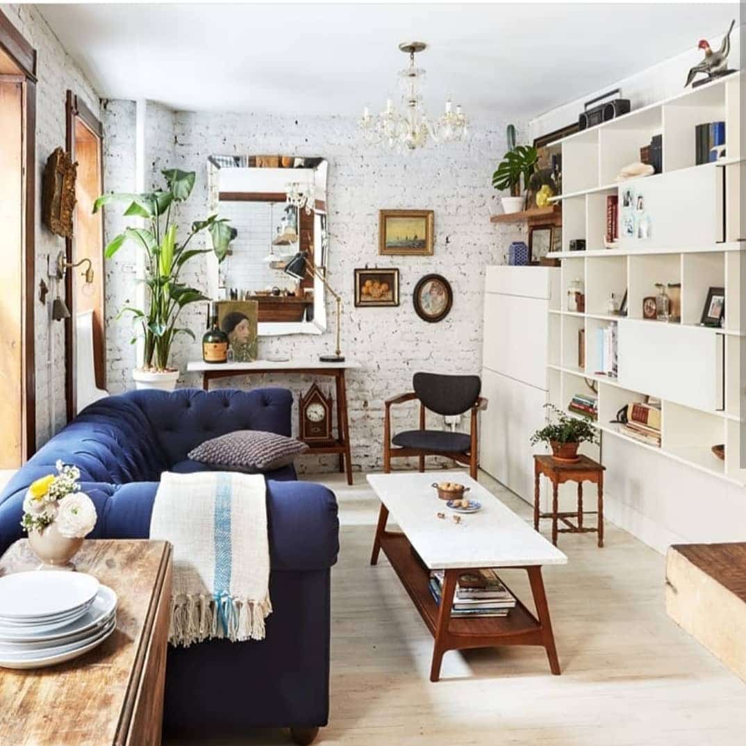 1. Eclectic Charm with Navy and Walnut Accents - small living room ideas