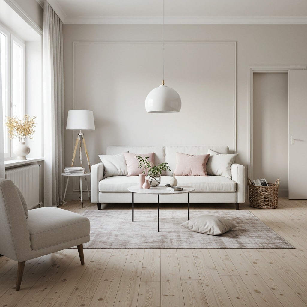 2. Soft Minimalism in Blush and Cream - small living room ideas