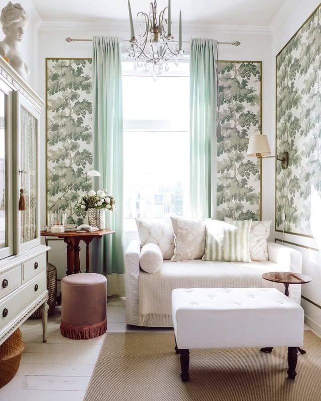 8. Vintage Elegance with Green and Blush Details - small living room ideas
