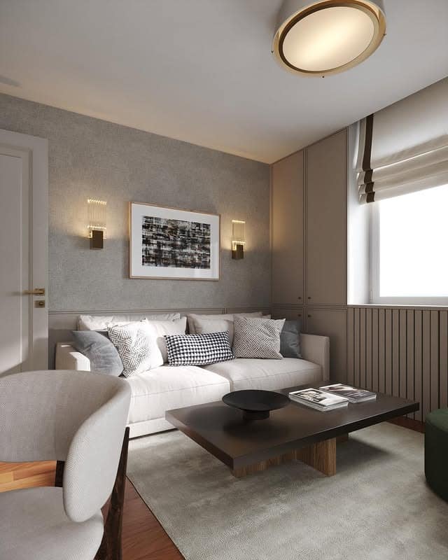 11. Refined Modern Comfort in Taupe and Charcoal - small living room ideas