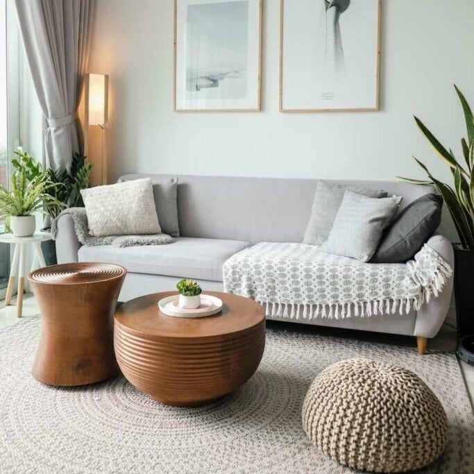 12. Scandinavian Warmth in Gray and Natural Wood - small living room ideas
