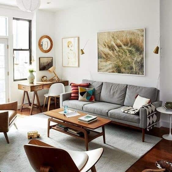 13. Mid-Century Harmony with Gray and Walnut Accents - small living room ideas