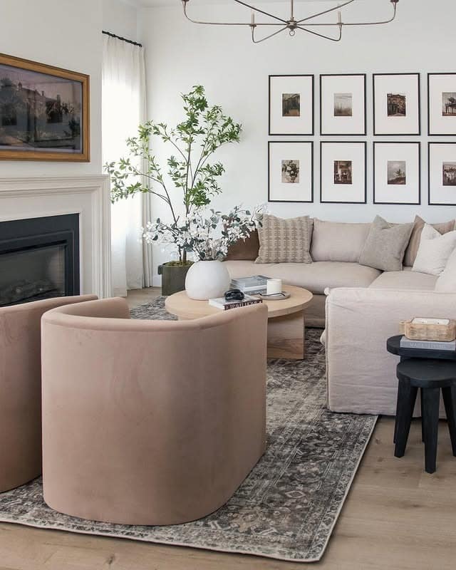 18. Contemporary Softness in Beige and Blush - small living room ideas