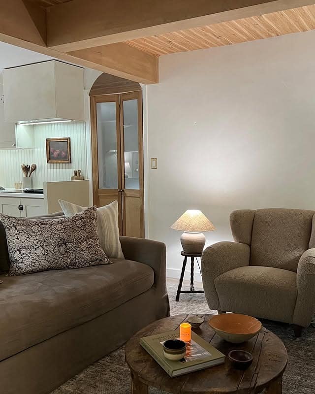 19. Rustic Warmth in Chocolate and Cream - small living room ideas