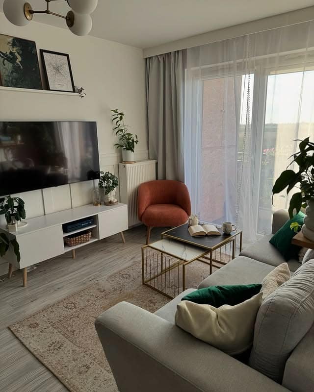 22. Modern Warmth with Green and Terracotta Accents - small living room ideas