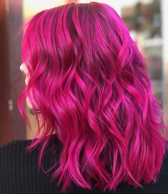 11. Vibrant Fuchsia Waves with Dimensional Shine - Dark Pink Hair Color