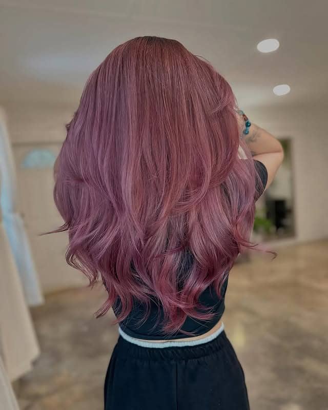 12. Smoky Rose Layers with Gentle Volume - Dark Pink Hair Color