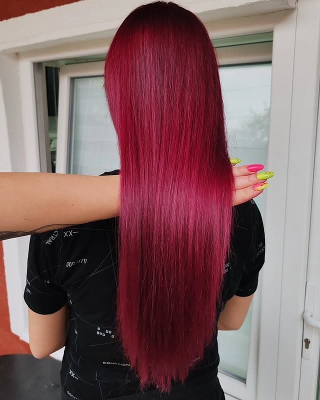 14. Sleek Raspberry Silk with a Mirror Finish - Dark Pink Hair Color