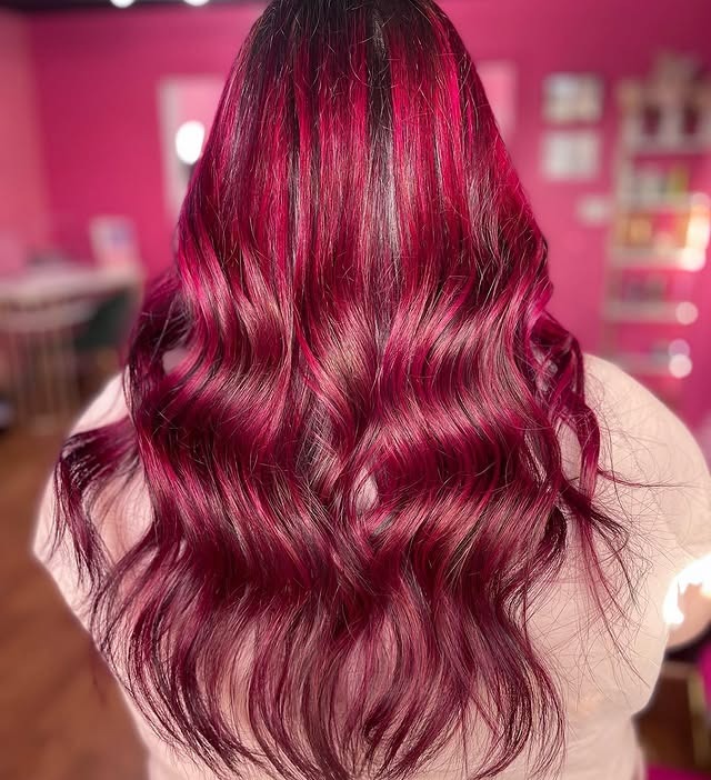 18. Crimson Magenta Flow with Shadow Roots - Dark Pink Hair Color